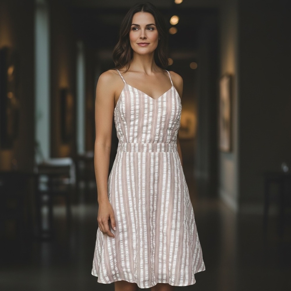 City Vibe Womens Dress 9 Pink White Stripe Sundress Classic Preppy Feminine‎